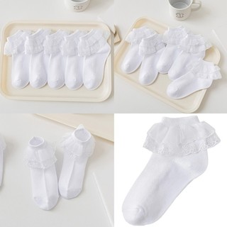 WIT Tất mắt cá chân thoải mái và hợp thời trang cho bé gái Thanh lịch hai lớp ren xếp nếp cho lứa tuổi 1-10 + Tuổi trẻ mặc hàng ngày