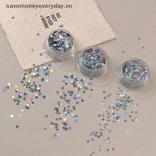 [savemoneyeveryday] Móng tay bạc ba chiều lấp lánh Laser hình ngôi sao Kim sa lấp lánh Paillette DIY Trang trí móng tay nghệ thuật Lát phụ kiện [vn]