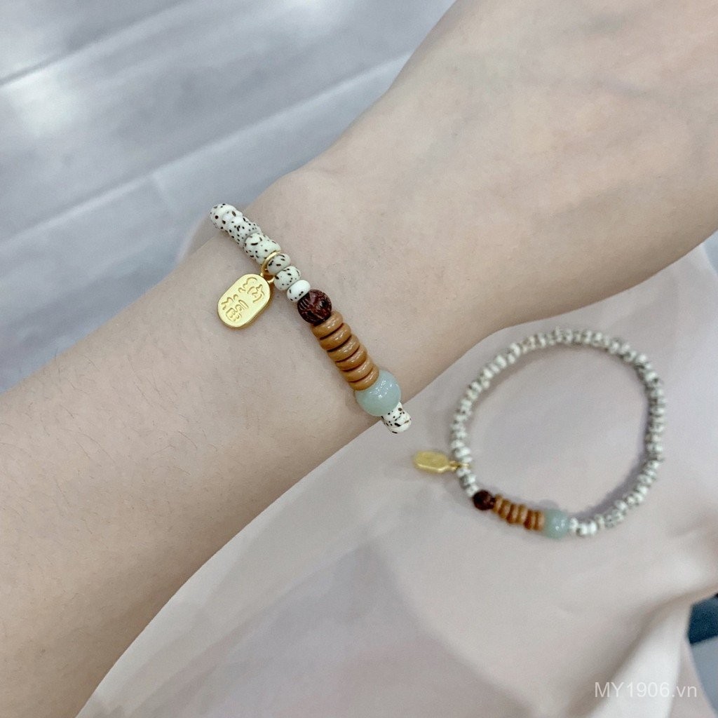 Vòng tay ngôi sao mặt trăng nhỏ, làm từ hạt bồ đề và ngọc ô liu Hetian