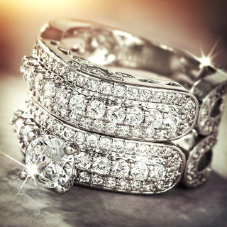 Nhẫn hai mảnh bộ nữ zircon xếp chồng, phong cách châu Âu - Mỹ mới nhất