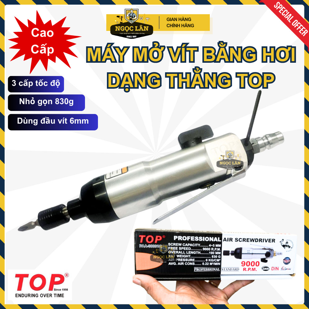 [Chính hãng TOP] Máy Mở Vít Bằng Hơi TOP Dạng Thẳng dùng mũi vít 6mm (mã PAA-30001Q)