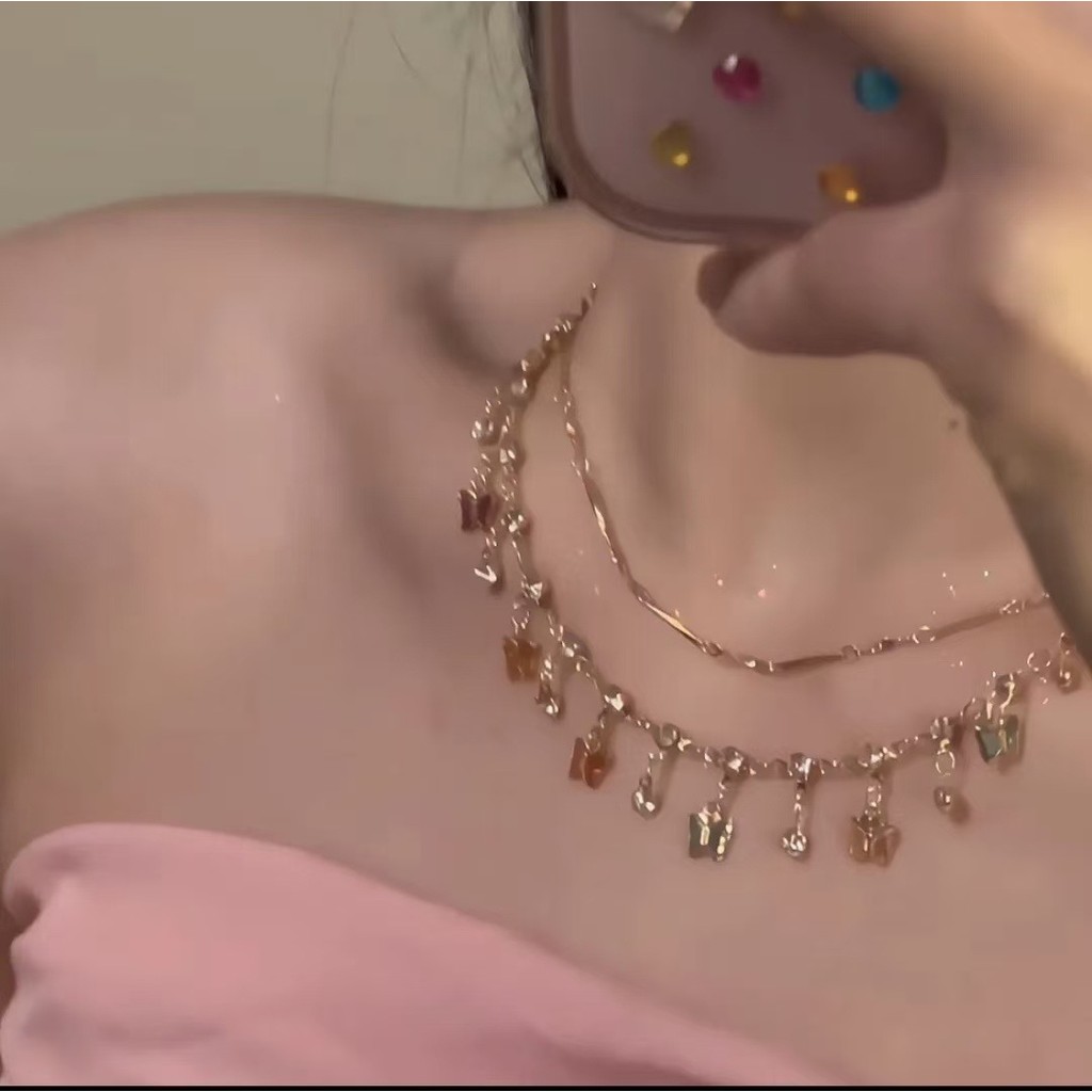 Sách Đỏ Nhỏ Xanh Zircon Vàng Bướm Vòng Cổ Phù Hợp Với Xương Đòn Dây Xích Niche Thiết Kế Nữ Cao Cấp Ánh Sáng Sang Trọng Trang Sức 10.23