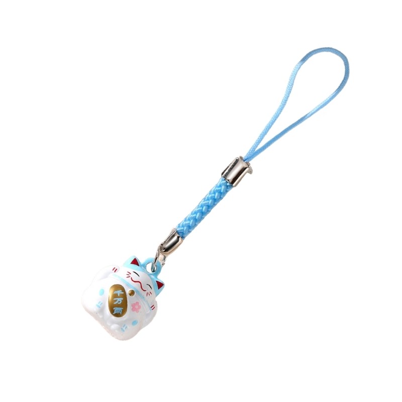 Chic Japanese Cartoon Lucky Cat Pendant Charm Keychain With Bell For Prosperity