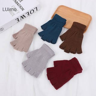 Luimo 1 Đôi Nhiều Màu Sắc Dệt Kim Ngắn Nửa Ngón Găng Tay Thu Đông Dệt Kim Co Giãn Ấm Cổ Tay Găng Tay Màu Trơn Mùa Đông Phụ Kiện Đi Xe Đạp SBS