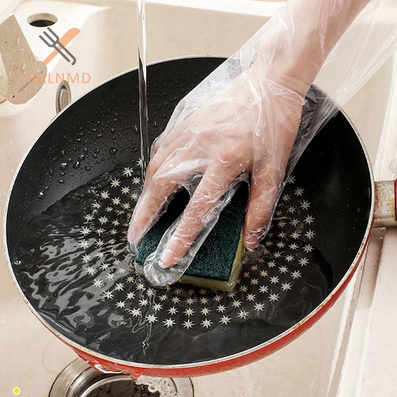 Rrlnmd 10 Cái / túi Găng Tay Bảo Vệ Tay Dùng Một Lần Nhà Bếp Vệ Sinh Hộ Gia Đình Chống Thấm Nước Dây Rút Co Giãn Kéo Dài PE Găng Tay Tay Tay Dài MỚI