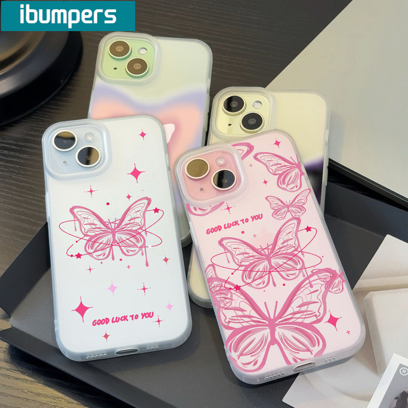 ibumpers Ốp Lưng iPhone Xinh Ngầu Hồng Bướm in hình Ốp Điện Thoại TPU Trong Suốt Mềm nhám mờ Chống Sốc Chống Bẩn Cho Iphone 16 15 14 12 13 11 Pro Max IP 7 8 Plus X XS XR