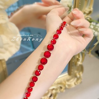 Châu Âu Mỹ ins Phong Cách Mới Full Kim Cương Đầy Màu Sắc Vòng Tay Ruby Nữ