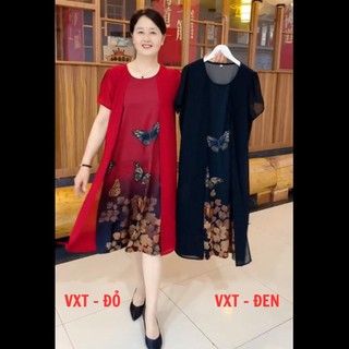 Váy trung niên cho mẹ ,Đầm trung niên cho mẹ ,  ĐXT- ĐỎ ĐEN , đi chơi dự tiệc sang trọng cao cấp chất liệu thun co giãn