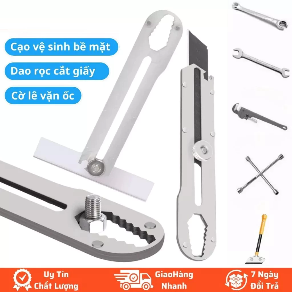 Dao Rọc Giấy Đa Năng Bằng Thép Không Gỉ Cao Cấp, Thước Đo, Vặn Ốc, Có Núm Xoay Cố Định