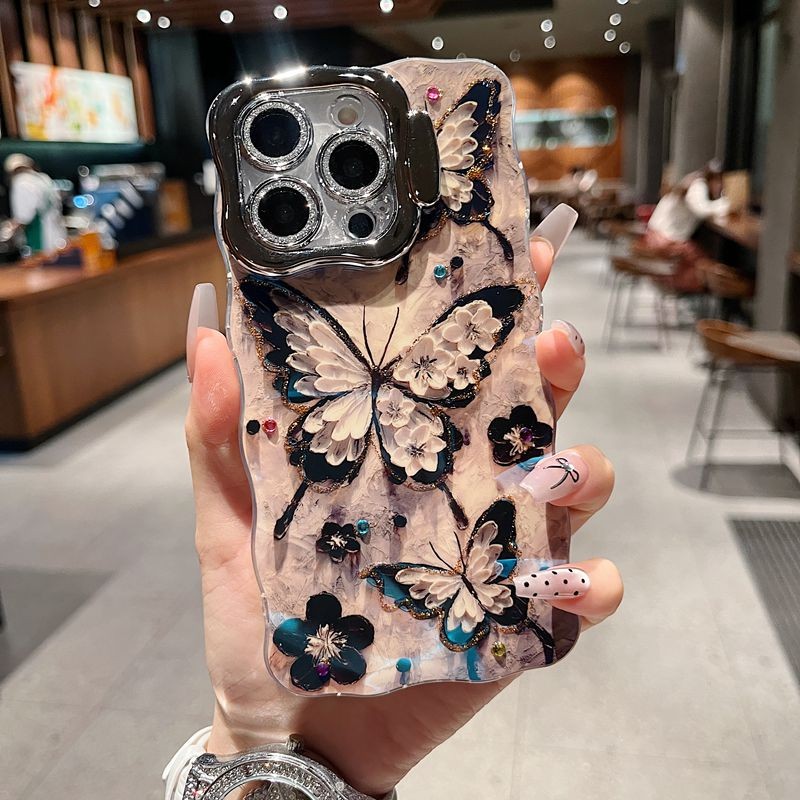 Dành Cho iPhone 16 Pro Max 15 14 Plus Ốp Điện Thoại Họa Tiết Bướm Nhiều Màu Sắc Thời Trang Có Giá Đỡ Chức Năng Vòng Ống Kính Cho iPhone 11 12 13 14 15 16 Pro Max Silicon Mềm Chống Sốc