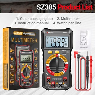 Máy kiểm tra tụ điện vạn năng ANENG SZ305 Chuyên nghiệp 1999 Đếm Vôn kế thông minh Ohm Meter Nhanh Đo chính xác Điện áp Dòng điện trở Tụ điện Tần số Diode hFE