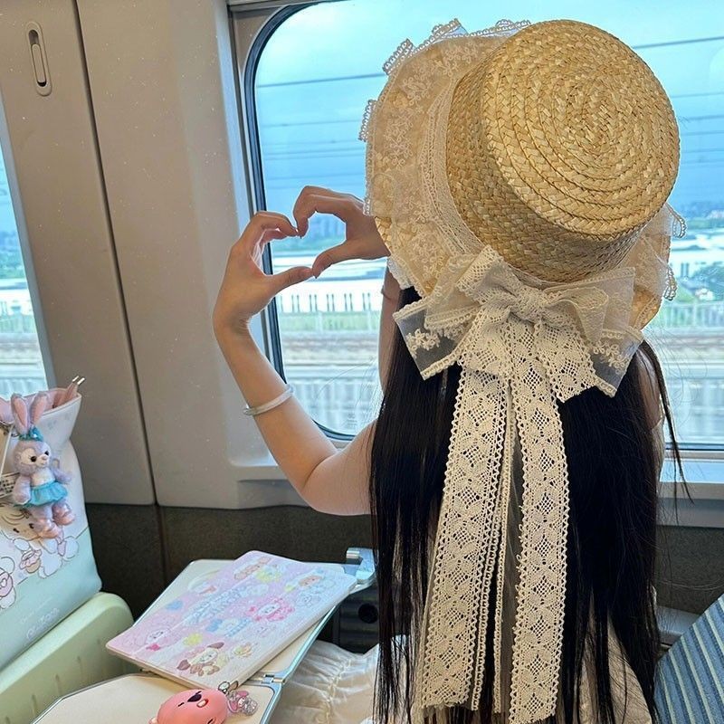 Sy6 Mùa Hè Mới Về Tươi Phong Cách Đồng quê Cô Gái Ngọt Ngào Mũ Rơm Dệt Tay Ren Nơ Ruy Băng Mũ Rơm YS6