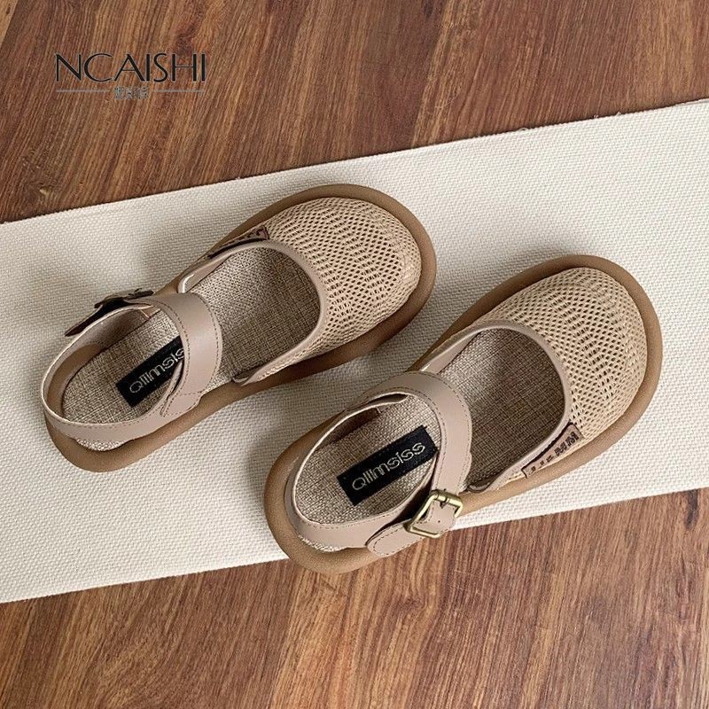 62% Tỷ Lệ Mua Lại Vải Lanh Rừng Giày Sandal Nữ Đế Mềm Thoáng Khí Giày Lưới Phong Cách Preppy Lỗ Giày Bên Ngoài Mặc Nhẹ Nhàng Phù Hợp Với S