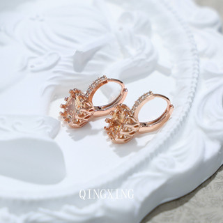 Châu Âu Mỹ ins Phong Cách Mới Vuông Zircon Hoa Hồng Vàng Tai Khóa Nữ