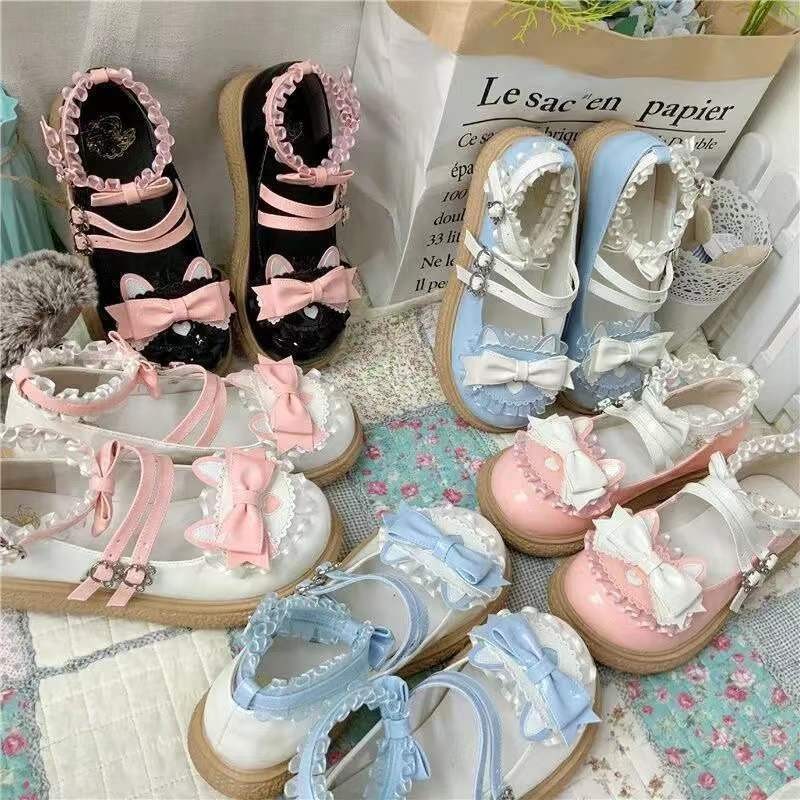 Bộ sưu tập 3.000 người Giày Mary Jane mũi lớn phong cách Nhật Bản, da nhỏ, gót phẳng, kiểu Gothic jk, mũi tròn, công chúa