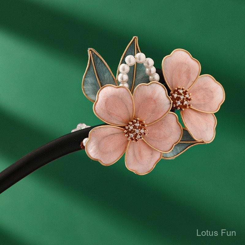 Kẹp tóc hoa nhung lụa kiểu Trung Quốc mới, gỗ đàn hương, hoa quấn thủ công, phụ kiện Hanfu retro cho nữ