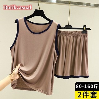 Phụ Nữ Áo Quần Bộ Mùa Hè Rời Kích Thước Lớn Không Tay Bộ Đồ Ngủ Mềm Thoáng Mát Mỏng top Quần Bộ