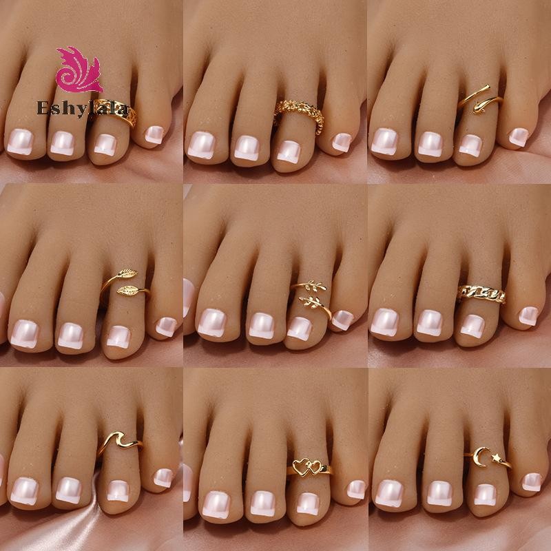 Eshylala Nhẫn Ngón Chân Vàng 18K Có Thể Điều Chỉnh Cho Nữ Đi Biển Mở Ngón Chân Nhẫn Hoa Mũi Tên Đuôi Pinky Ban Nhạc Nhẫn Chân Trần Trang Sức [MỚI]