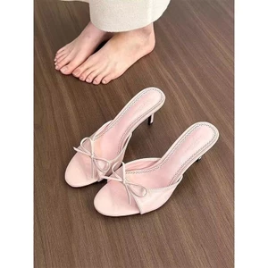 Giày cao gót nữ cao 4 phân hồng nơ quai ngang mẫu hot