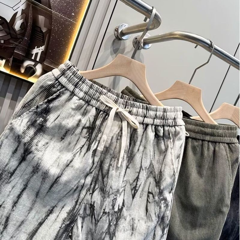 ThaliaWisp American Retro Tie-Dyed Sọc Quần Short Nam Mùa Hè Mỏng Băng Lụa Quần