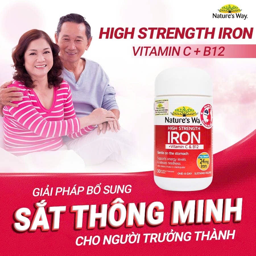 Viên Uống Sắt Hữu Cơ, Sắt Bầu Nature’s Way High Strength Iron Cung Cấp Vitamin C Và B12 Hỗ Trợ Chuyển Hoá Năng Lượng