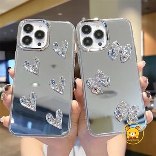 Ốp Điện Thoại Gương Nơ Sang Trọng Cho Xiaomi 14T Pro 14 13T 12T 12S 13 Ultra 12 Mi 11 11T Pro Lite 12X Civi 3 2 Poco X3 GT X4 M4 Pro C55 C65 Vỏ Chống Rơi Trái Tim Tình Yêu Mạ
