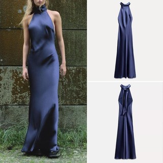 Đầm Zara made in Morocco lụa maxi yếm hở lưng