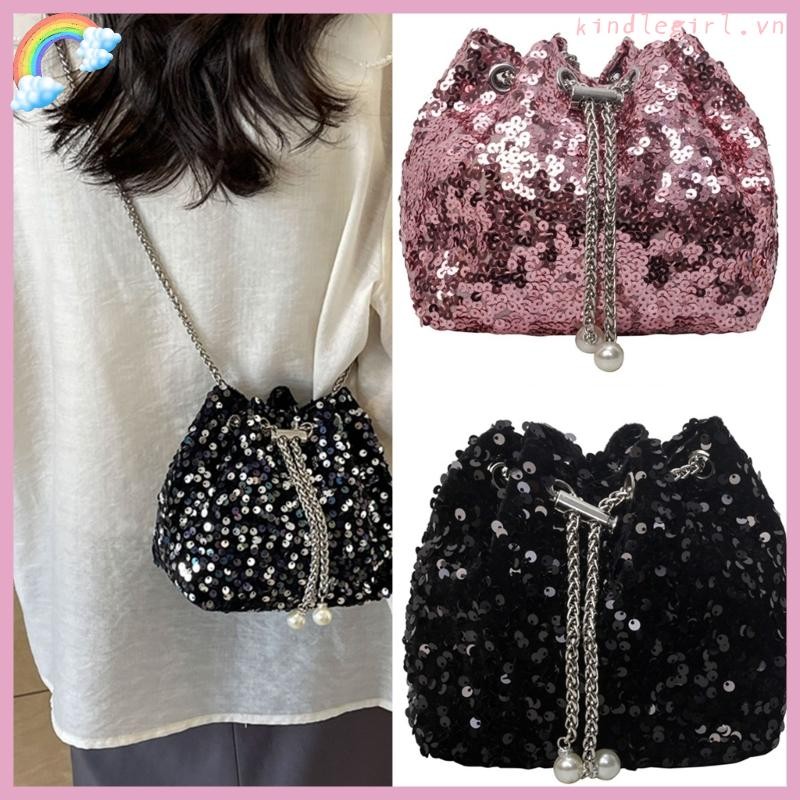 Túi xô nữ trang trí đính sequin thanh lịch KING Thời trang đeo vai lấy cảm hứng từ Hàn Quốc