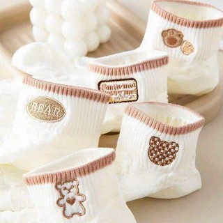 Combo 5 đôi tất ren cổ ngắn kèm hoạ tiết đơn giản - Nâu