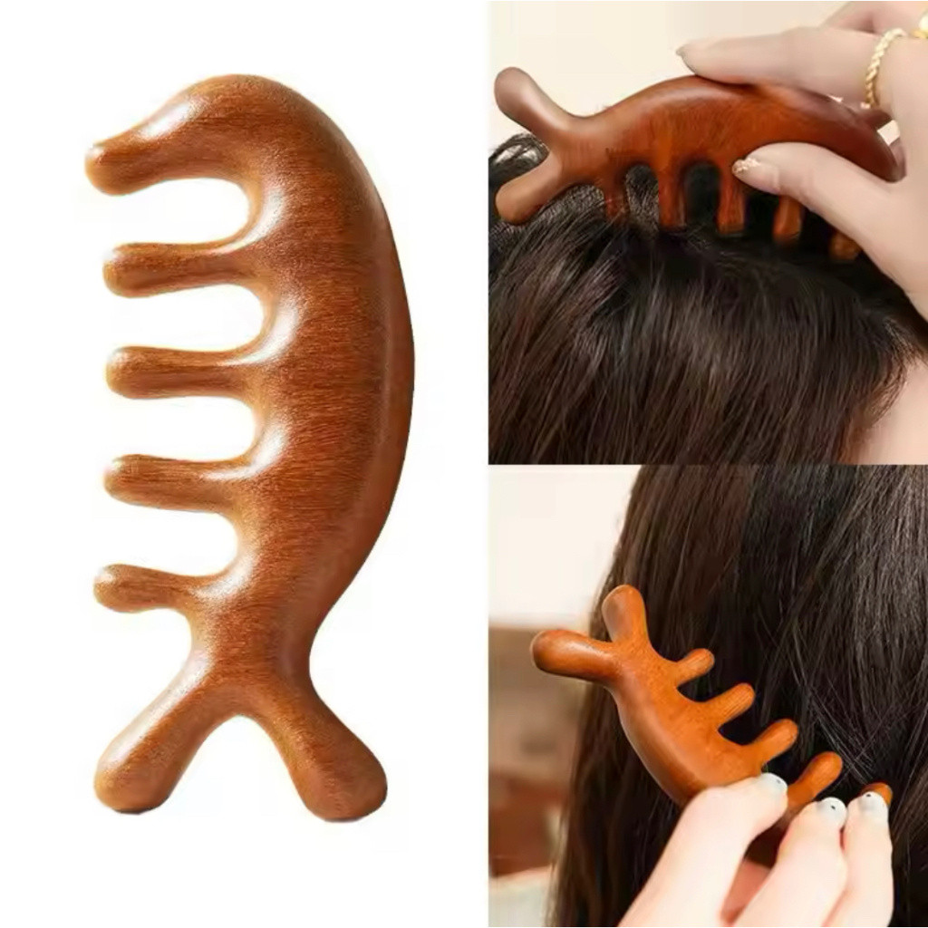Cơ Thể Kinh Tuyến Massage Lược Bắt chước Gỗ Đàn Hương Năm Răng Rộng Lược Châm Cứu Trị Liệu Tuần Hoàn Máu Chống Tĩnh Điện Tóc Mịn