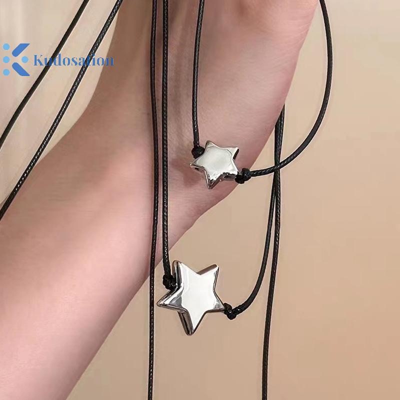 Kudosation Thời Trang Nữ Vintage Da Vòng Cổ Choker Hai Lớp Ngôi Sao Mặt Dây Chuyền Trang Sức Dây Xích Có Thể Điều Chỉnh