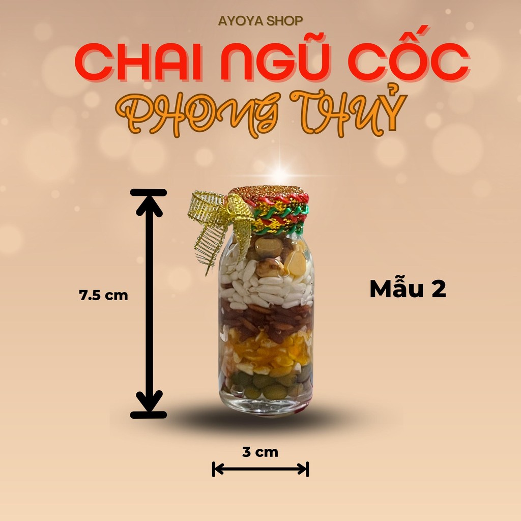 Chai Ngũ Cốc Phong Thủy AYOYA: Gạo, Lúa Mì, Ngô Đậu Mè, Quà Tặng Trang Trí Bàn Thờ Thần Tài, Két Sắt