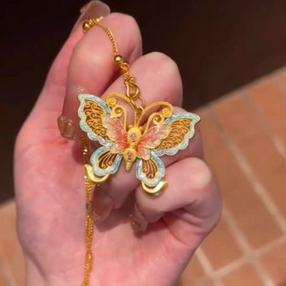 Mặc Siêu Mặt ~ Vòng Cổ Bướm Vàng Men Cát Vàng Nữ Mới Phong Cách Trung Quốc Mặt Dây Chuyền Cổ Vòng Cổ Vàng Phụ Kiện Men Nhiều Màu Sắc nggfl
