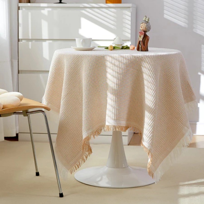 Khăn Trải Bàn Phong Cách Bắc Âu,Khăn trải bàn sợi cotton thô dệt 3D,90*90cm Khăn trải bàn tròn