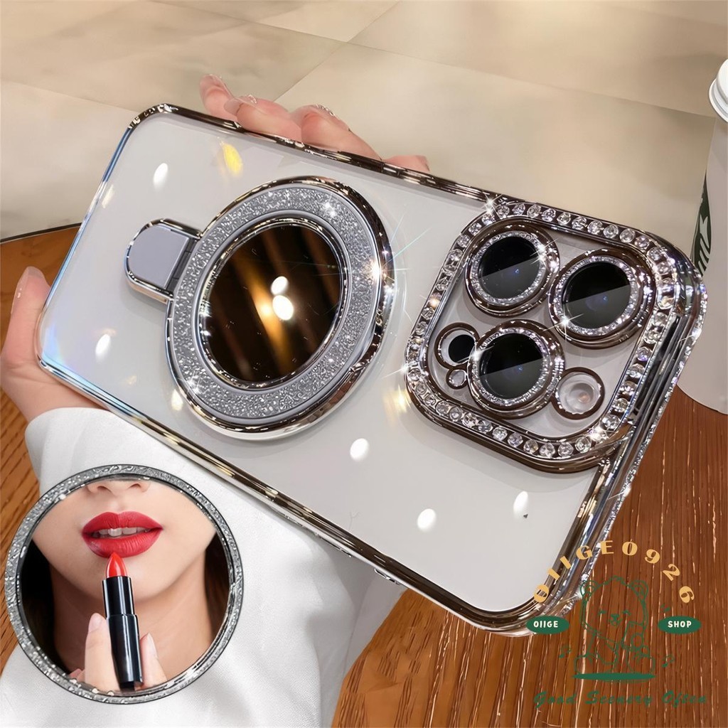Kim Cương Lấp Lánh Gương Từ Giá Đỡ Ốp Lưng Điện Thoại iphone16 Pro Max 15 14 13 12 11 Vỏ Cho iPhone Vỏ Silicon Mềm TPU Chống Sốc