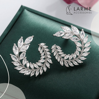 Khuyên tai nữ size lớn sang trọng, khuyên tai tròn đính đá cô dâu Larme accessories -KT294