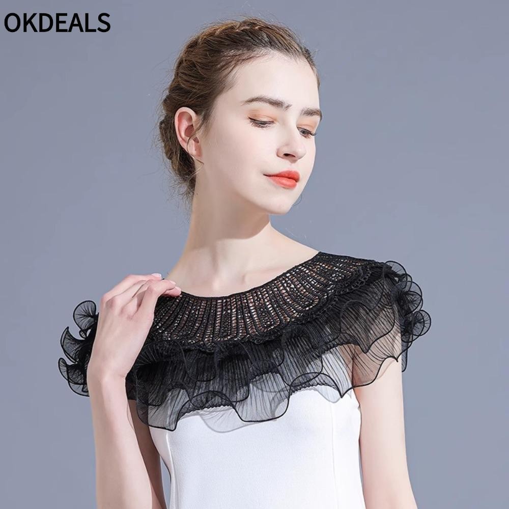 Okdeals Khăn choàng ren xếp nếp, Áo khoác ngoài mỏng Áo choàng, Thời trang thanh lịch cho nữ Áo chống nắng Quần áo dự tiệc cưới Váy dạ hội