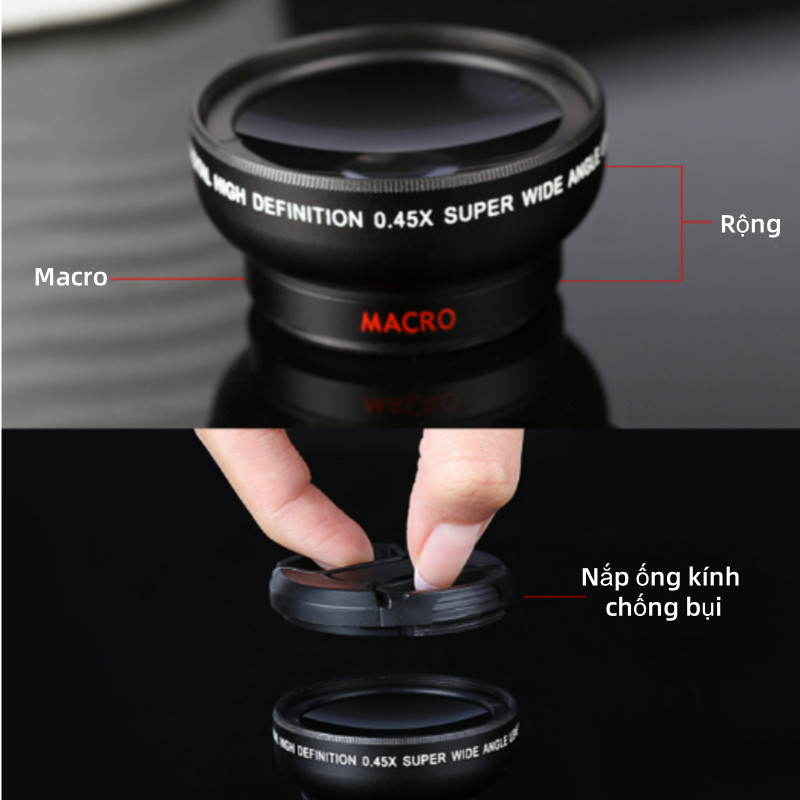 Bộ ống kính chụp ảnh dành cho điện thoại 2in1 góc rộng và macro,Cho IPhone Và Điện Thoại Android