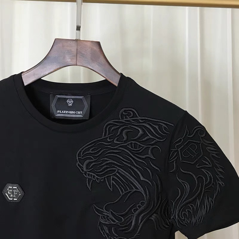Áo Thun Thêu Hổ 1 Vai Philipp Plein qp KCloset Áo Phông Cotton Dày Dặn Dáng Rộng Nam Nữ NA452