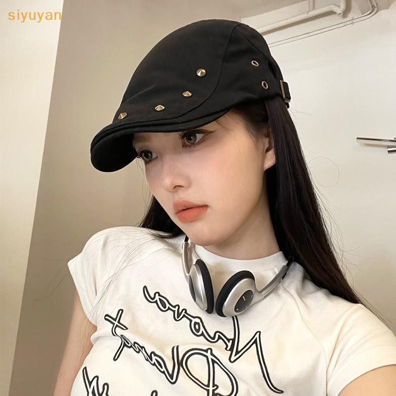 Siyuyan Retro Bông Tai Kẹp Phong Cách Rửa Denim Phía Trước Mũ Dành Cho Nam Nữ Xuân Hè Thường Ngày Đa Năng Thể Hiện Mặt Mũ Nồi Văn Học Nhỏ VN