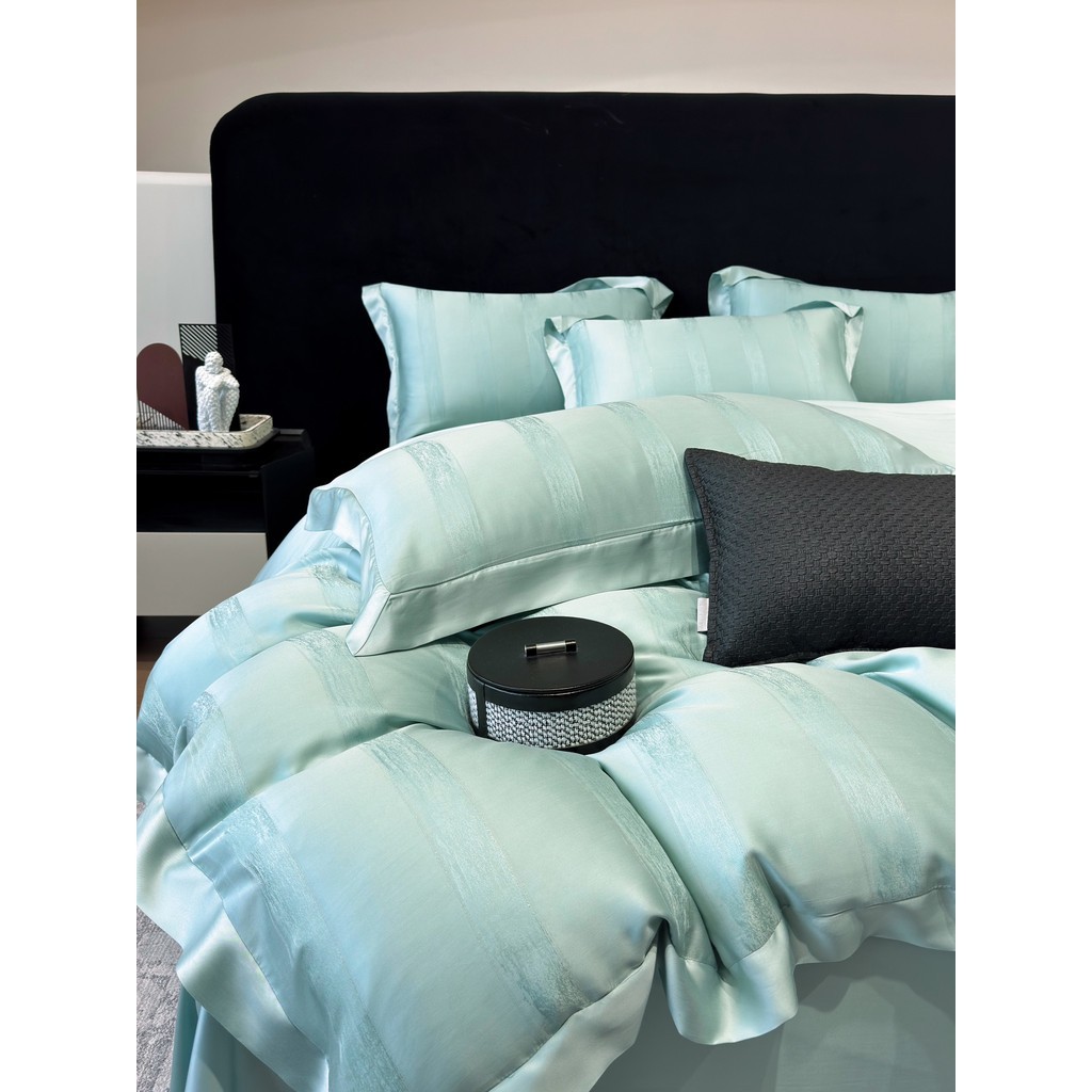 (L41456)Bộ Chăn Ga Gối Vải Tencel 120s Mềm Mại Óng Ả Thiết Kế Họa Tiết Vân Chìm Đơn Giản Tinh Tế - MemMinbedding Luxury