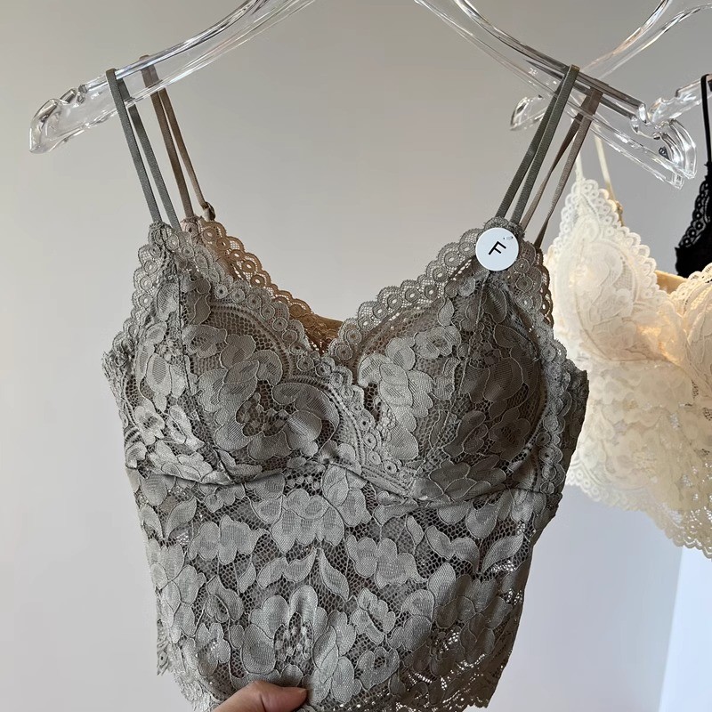 Gợi Cảm Ren Sling Nữ Có Miếng Lót Ngực Một Mảnh Cố Định Cup Áo Vest Phong Cách Ngắn