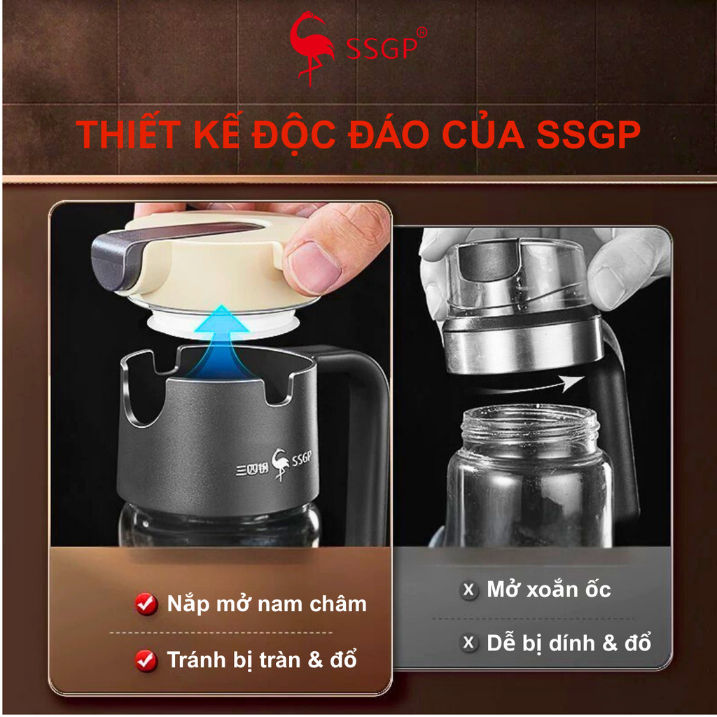Bình đựng dầu ăn thủy tinh Munich cao cấp SSGP - SS14501 chai đựng dầu ăn, nước mắm, mở nắp tự động
