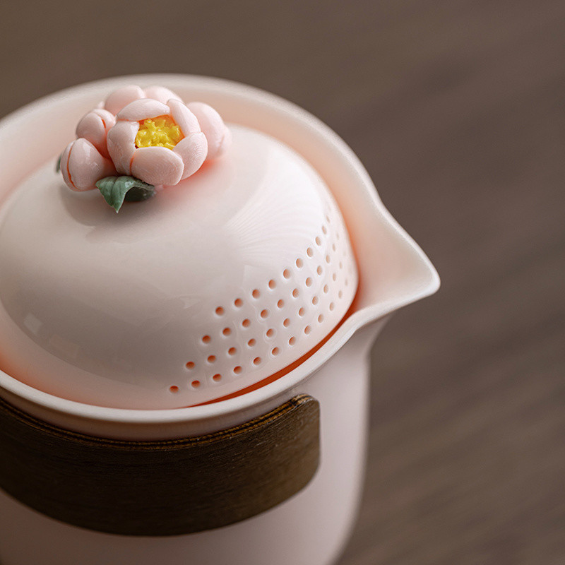 Hồng Nguyên Chất Tay Đính Hoa Nữ Bộ Trà Tươi & Nồi Ly Hợp & Bộ Trà Du Lịch & Cốc Nhanh Di Động