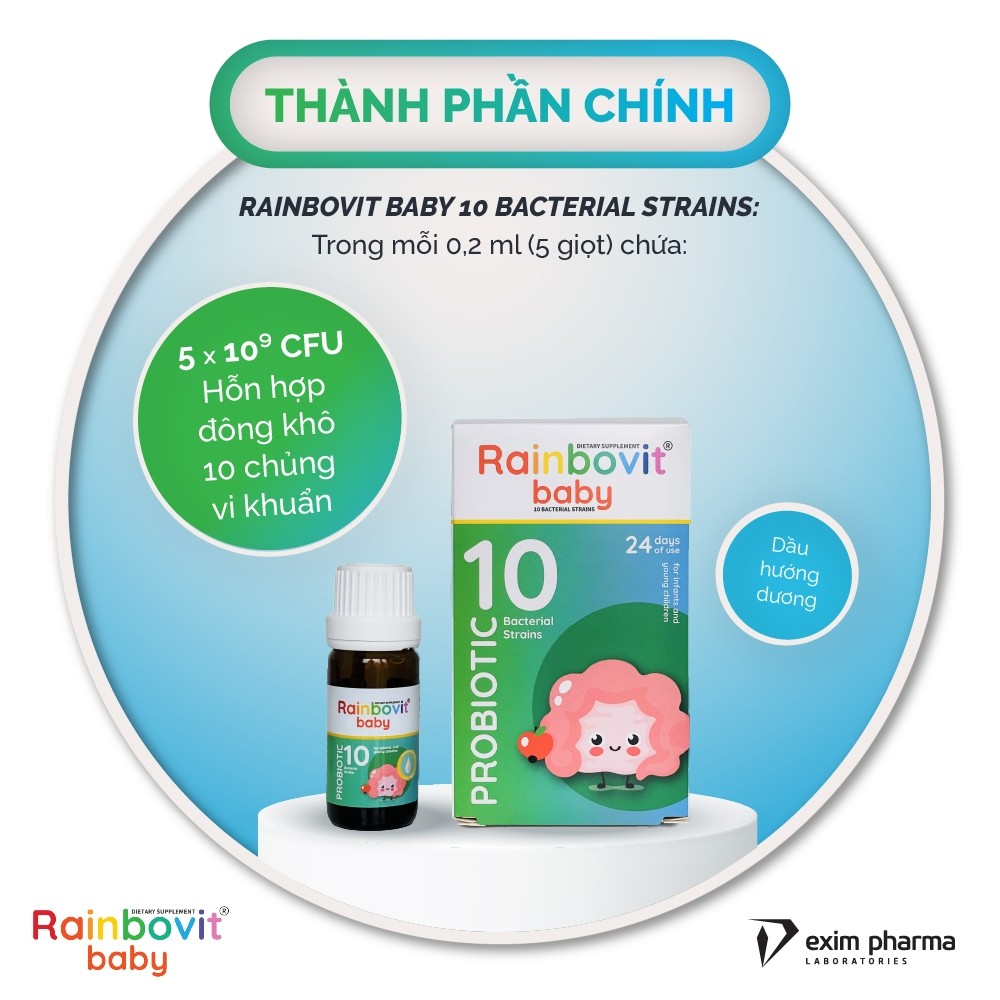 Men 10 Chủng Men Vi Sinh Rainbovit Baby lọ 5ml - Cải Thiện Tiêu Hóa, Biếng Ăn, Tăng Đề Kháng