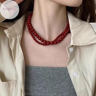 K2nightfee Vintage Đỏ Đính Hạt Dây Chuyền Nữ Phong Cách Trung Hoa Hạt Thủy Tinh Vòng Cổ Tinh Tế Thanh Lịch Choker Thẩm Mỹ Phụ Kiện Trang Sức VN