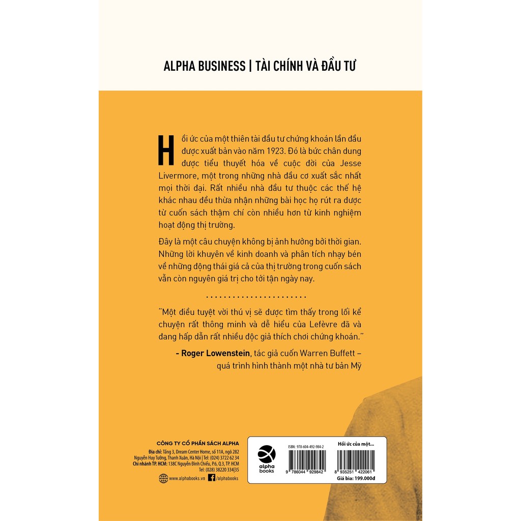 Sách - Reminiscences of a Stock Operator - Hồi Ức Của Một Thiên Tài Đầu Tư Chứng Khoán (Alpha Books)