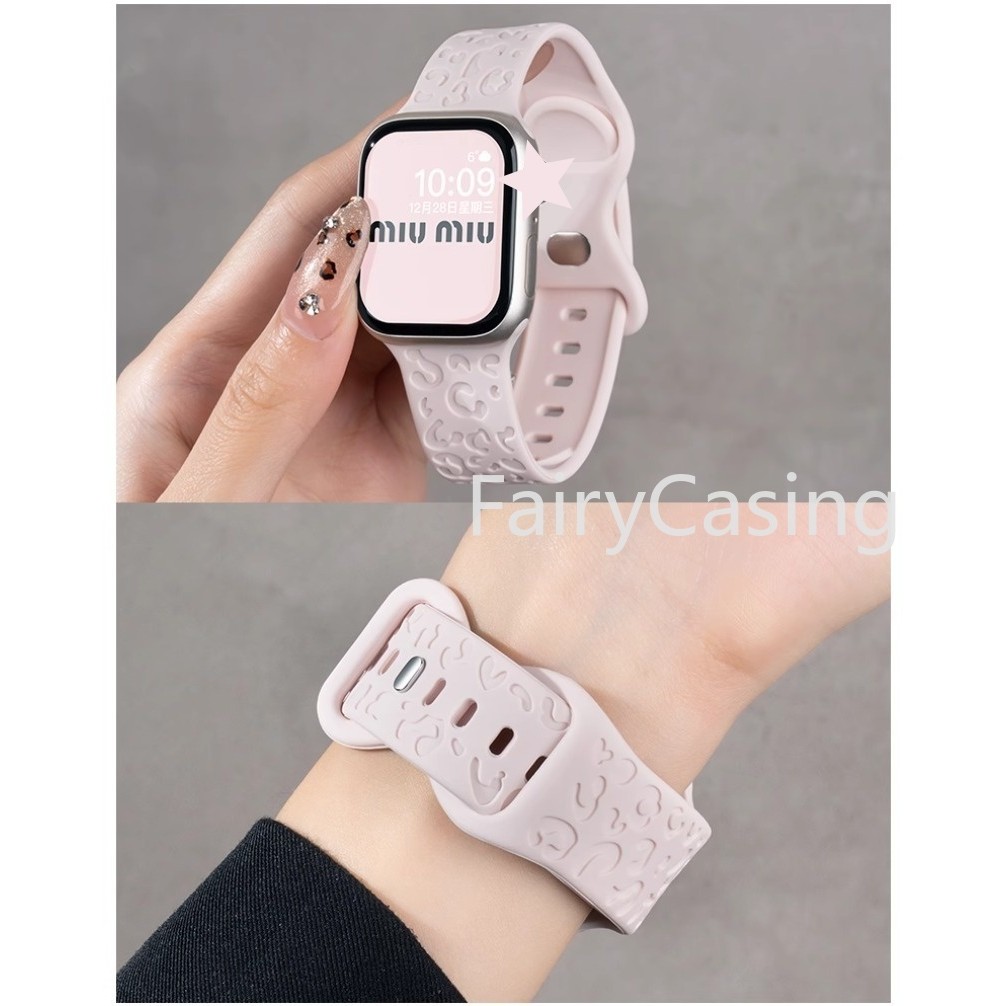 Dây đeo S11 khắc cho Apple Watch 46mm 42mm Series 10 Ultra 2 49mm 45mm 44mm 41mm 38 40mm Vòng tay in hình da báo bằng silicon mềm Iwatch 9 8 7 Se 3 6 5 4 3