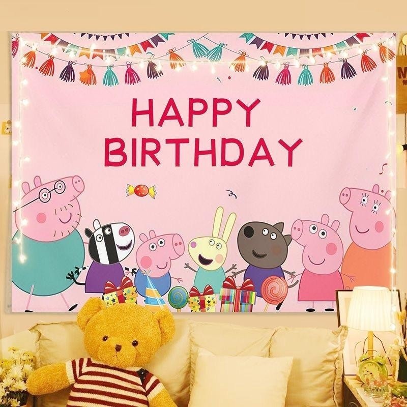 Tấm Thảm Trang Trí Peppa Pig George Pig Hoạt Hình Phòng Ngủ Treo Tường Tấm Thảm Cho Trẻ Em Bé Gái Bé Trai Tiệc Sinh Nhật Có Đèn LED Tùy Chọn