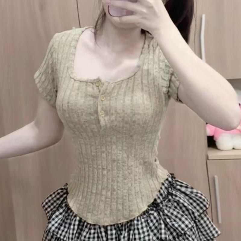 Áo thun ( GÂN ĐŨA A8 ) chất co dãn _A 861_chân ngắn BTQ2 Nữ Top